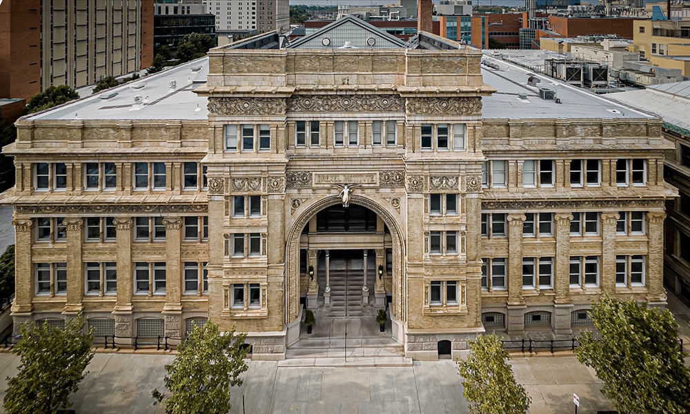 Aerial photograph of Main Building on Drexel's campus
